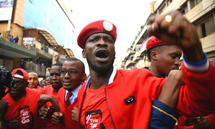 Bobi Wine during the 2018 protest against Uganda's social media tax law.
