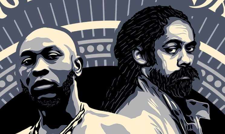 Dey single cover art depicting Seun Kuti and Damian Marley.